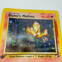 Pokemon TCG Blaine’s Moltres 1st Edition Holo Rare 1/132 MP Swirl WOTC - Image 3