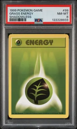 1999 POKEMON BASE SET SHADOWLESS #99 GRASS ENERGY PSA 8 - Image 1