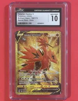 GALARIAN ZAPDOS V Brilliant Stars Holo Rare #182 CGC Gem Mint 10 Pokemon 💎 - Image 1