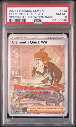 2024 POKEMON SSP EN-SURGING SPARKS #243 CLEMONT'S QUICK WIT PSA 8 - Image 1
