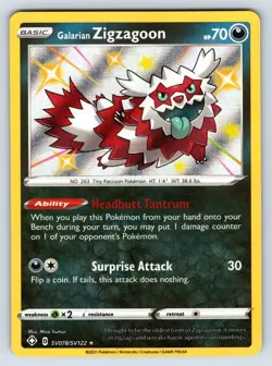 Galarian Zigzagoon SV078/SV122 Shining Fates Shiny Holo Rare Pokemon Card NM - Image 1