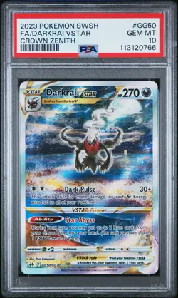 2023 POKEMON SWORD & SHIELD CROWN ZENITH #GG50 FULL ART/DARKRAI VSTAR PSA 10 - Image 1