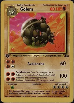 LP 1st Ed. Golem Pokemon Card | Vintage Non-holo Uncommon | WoTC Fossil 36/62 - Image 1