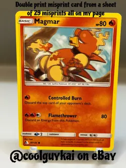 Pokemon Double Print Misprint Error Magmar 18/156 Sm-Ultra Prism Regular - Image 1