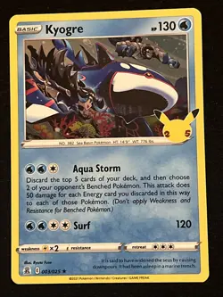 Pokemon 25th Anniversary Celebrations Kyogre 3/25 Holo Rare NM - Image 1