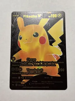 Display Card Pikachu V Black Foil Year 2020 170/185 HP190 Fan Art Mint - Image 1