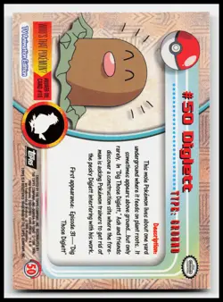 Diglet #50 Flames Black Logo Topps Holo Foil TV Animation Pokemon Card - Image 2