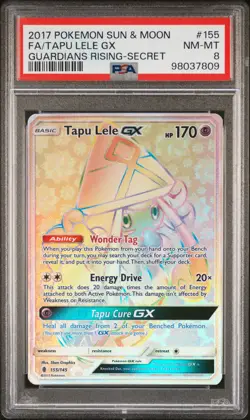 2017 POKEMON SUN & MOON GUARDIANS RISING SECRET #155 FULL ART/TAPU LELE GX PSA 8 - Image 1
