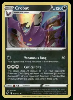 Crobat 105/195 Holo Rare holo Near Mint Pokemon SWSH12: Silver Tempest - Image 1
