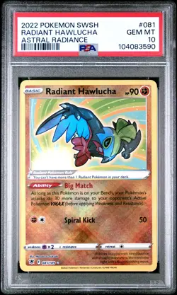 2022 POKEMON SWORD & SHIELD ASTRAL RADIANCE #081 RADIANT HAWLUCHA PSA 10 - Image 1