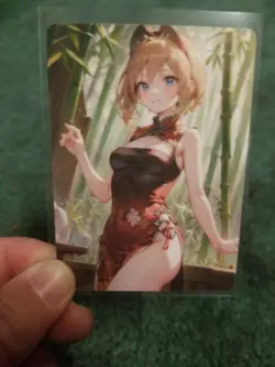 BLUE-EYED BLONDE GIRL WAIFU ANIME CARD - Image 2