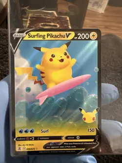 Surfing Pikachu V Pokemon Card 200 HP - Basic Card Game Collectible - Image 1