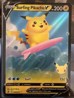 Surfing Pikachu V Pokemon Card 200 HP - Basic Card Game Collectible - Image 2
