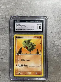 Pokemon Card Larvitar CGC 10 Gem Mint, EX Team Rocket Returns 63/109, 2004 (1) - Image 1