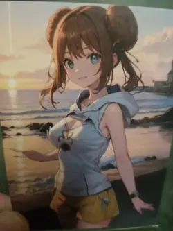 BEAUTIFUL BRUNETTE BEACH BABE WAIFU ANIME CARD - Image 3