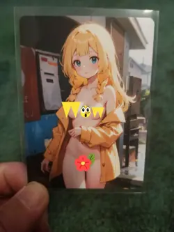 YELLOW JACKET BLONDE GIRL WAIFU ANIME CARD - Image 1