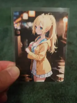 YELLOW JACKET BLONDE GIRL WAIFU ANIME CARD - Image 2