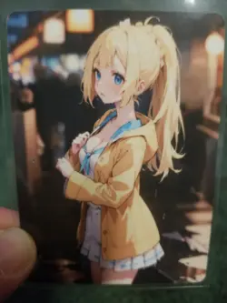 YELLOW JACKET BLONDE GIRL WAIFU ANIME CARD - Image 3