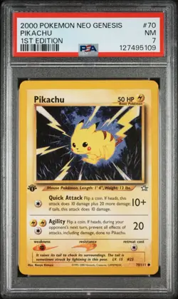 Pikachu #70 1st Edition Pokemon Card Vintage Neo Genesis Pokemon PSA 7 - Image 1