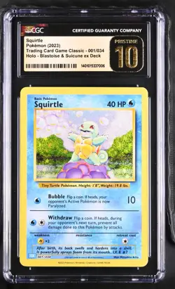 CGC PRISTINE 10 2023 Pokemon Clb EN-Trading Card Game Classic Squirtle #001 - Image 1