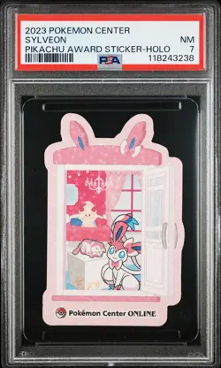 2023 POKEMON CENTER PIKACHU AWARD DELIVERY! STICKER HOLO SYLVEON PSA 7 - Image 1