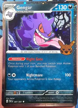 Gengar Cosmos Holo 057/091 Pokemon TCG Trick or Trade 2024 NM with Rare Swirl - Image 2