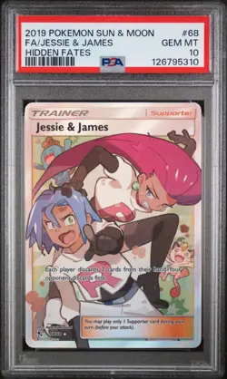 2019 POKEMON SUN & MOON HIDDEN FATES 68 FULL ART/JESSIE & JAMES PSA 10 - Image 1