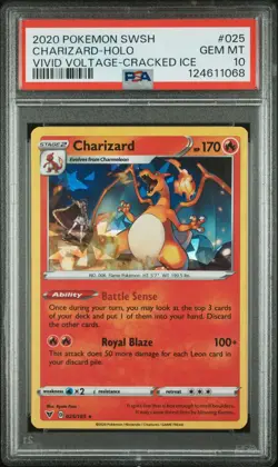 2020 POKEMON SWORD & SHIELD VIVID VOLTAGE CRACKED ICE #025 CHARIZARD-HOLO PSA 10 - Image 1