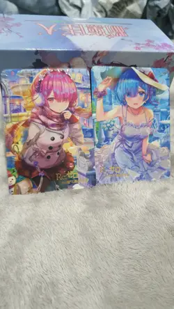 2x PREMIUM RE:ZERO REM AND RAM HOLO GLITTER RE ZERO ANIME WAIFU CARDS - Image 1