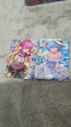 2x PREMIUM RE:ZERO REM AND RAM HOLO GLITTER RE ZERO ANIME WAIFU CARDS - Image 2