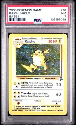 2000 Pokemon Base 2 - Raichu #16 - HOLO - PSA 7 - NM - Image 2