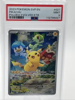 Mint 2023 Pokemon Paldea Evolved Pikachu ETB Promo #27 PSA 9 - Image 1