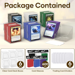 6 Pack Card Deck Boxes, Clear Commander Deck Case with 600Pcs Card Sleeves and D - Image 4