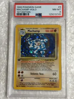 Pokemon Base Set Machamp Holo Card 8/102 1st Edition Psa 8 - Image 1