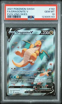 Pokemon Dragonite V Alt Full Art 192/203 Evolving Skies #192 GEM MINT PSA 10 - Image 1