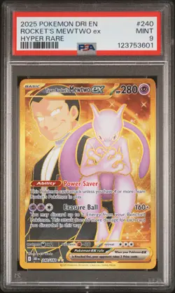 2025 POKEMON DRI EN-DESTINED RIVALS HYPER RARE TEAM ROCKET'S MEWTWO EX PSA 9 - Image 1