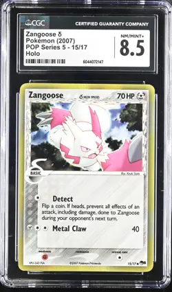CGC 8.5 Zangoose 2007 POP Series 5 15/17 Holo Pokemon Card - Image 1