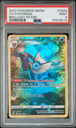 2022 Pokemon Vaporeon Full Art TG02 Brilliant Stars PSA 9 - Image 1