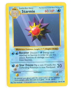 Starmie 064/102 Base Set (SHADOWLESS) 1999 Pokemon TCG *Vintage WoTC* LP/NM* - Image 1