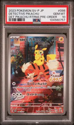 2023 POKEMON JAPANESE SV-P PROMO #098 DETECTIVE PIKACHU PSA 10 - Image 1