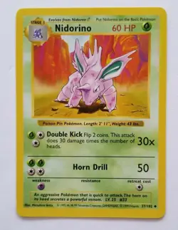 Nidorino - 37/102 Base Set Pokemon 1999 Shadowless English Near Mint See Photos - Image 1