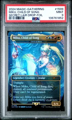 2024 MTG SECRET LAIR DROP FOIL #1599 MIKU, CHILD OF SONG PSA 9 - Image 1