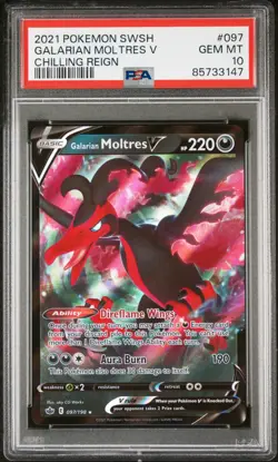 2021 POKEMON SWORD & SHIELD CHILLING REIGN #097 GALARIAN MOLTRES V PSA 10 - Image 1