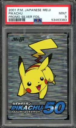 Pikachu Pokemon 2001 FOIL Meiji Silver Promo Japanese PSA 9 - Image 1