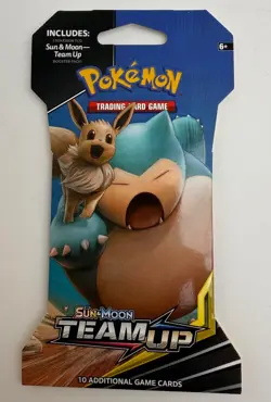 New & Sealed Pokemon TCG Sun & Moon Team Up Booster Pack Eevee Snorlax Artwork - Image 1