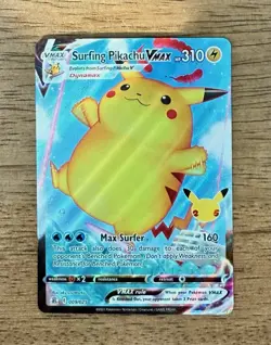 2021 Pokemon PIKACHU Surfing VMAX Celebrations Holo Ultra Rare Full Art #009/025 - Image 1