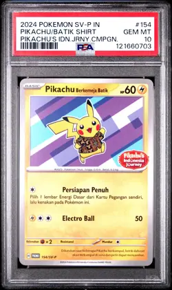 2024 POKEMON INDONESIAN SV-P PROMO #154 PIKACHU IN BATIK SHIRT PSA 10 - Image 1