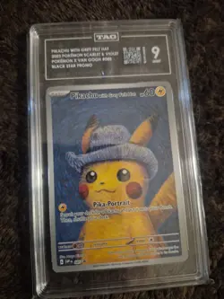 Pokemon Pikachu with Grey Felt Hat Van Gogh Full Art Promo SVP EN 085 TAG 9 Mint - Image 1
