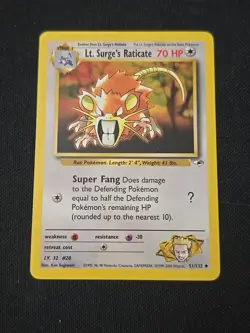Lt. Surge's Raticate 051/132 Gym Heroes Regular WOTC Vintage 2000 Pokemon TCG LP - Image 1