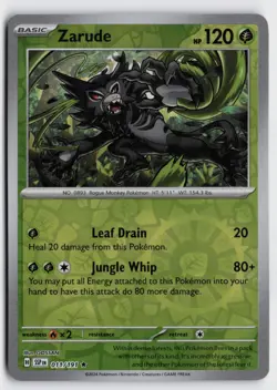 Pokemon Zarude 011/191 Reverse Holo Rare SV08: Surging Sparks NM - Image 1